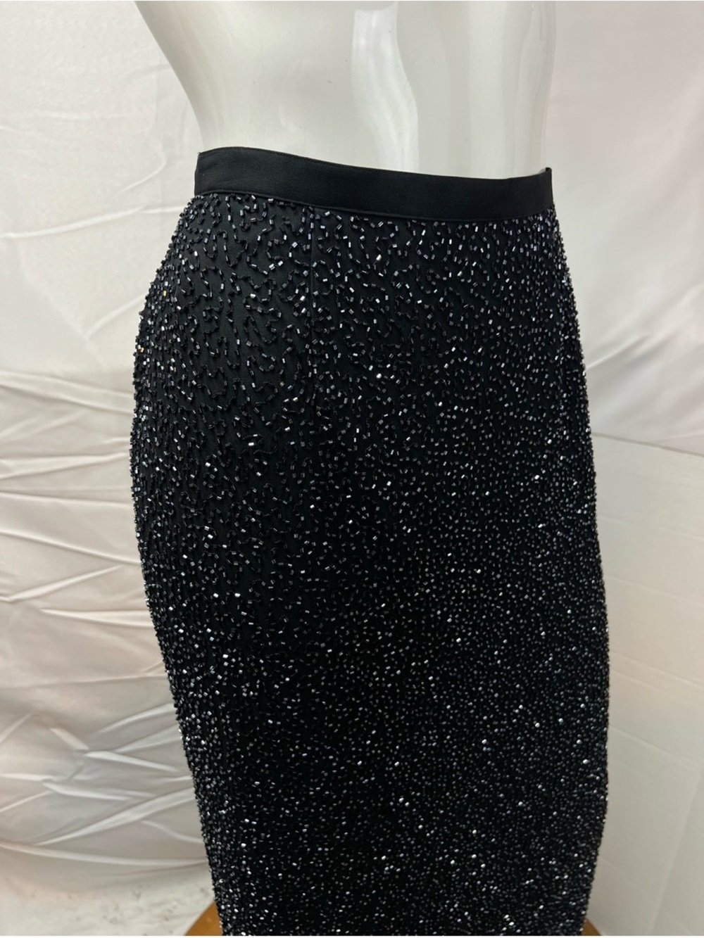 Cache Skirt Black Silk Elegant Sparkle Long Maxi Skirt Side Slit Beaded Evening